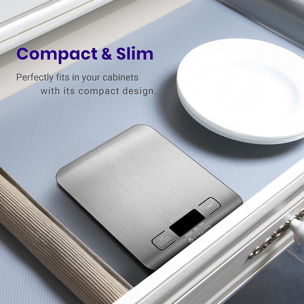 Food Kitchen Scale, Digital Grams and Ounces, 11Lb | Tare Function, Ideal for Baking, Weight Loss, Keto, Meal Prep, Packages, Liquids and Jewelry, 304 Stainless Steel